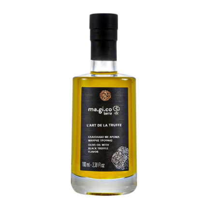 Φιάλη 100ml ελαιόλαδο με άρωμα μαύρης τρούφας ma.gi.co terra – Olive oil with black truffle flavor